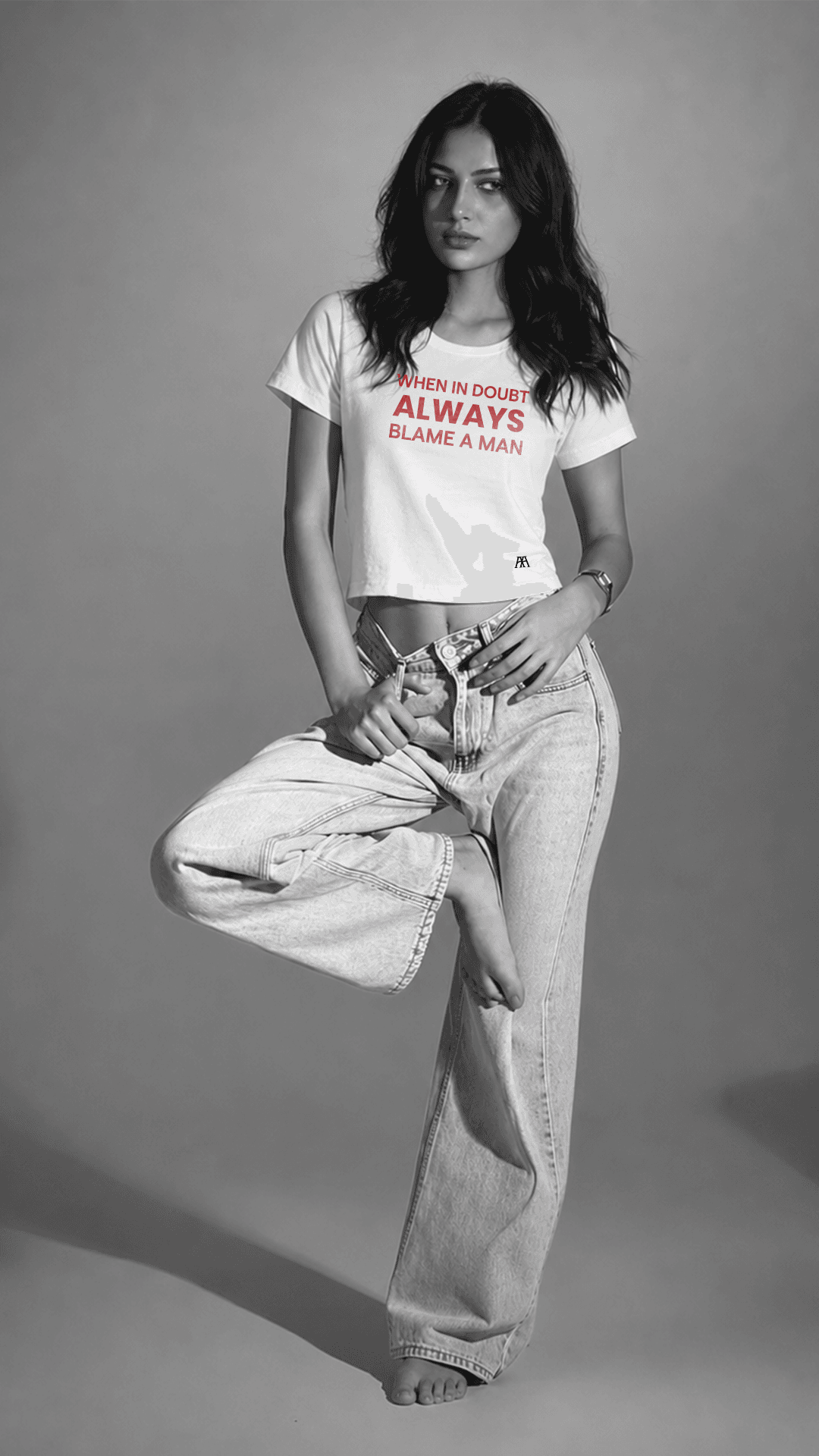 When In Doubt Always Blame A Man Cropped T-Shirt | Feminist Slogan Tee, Bone Cropped Tee, Adonai Reserve chapter one