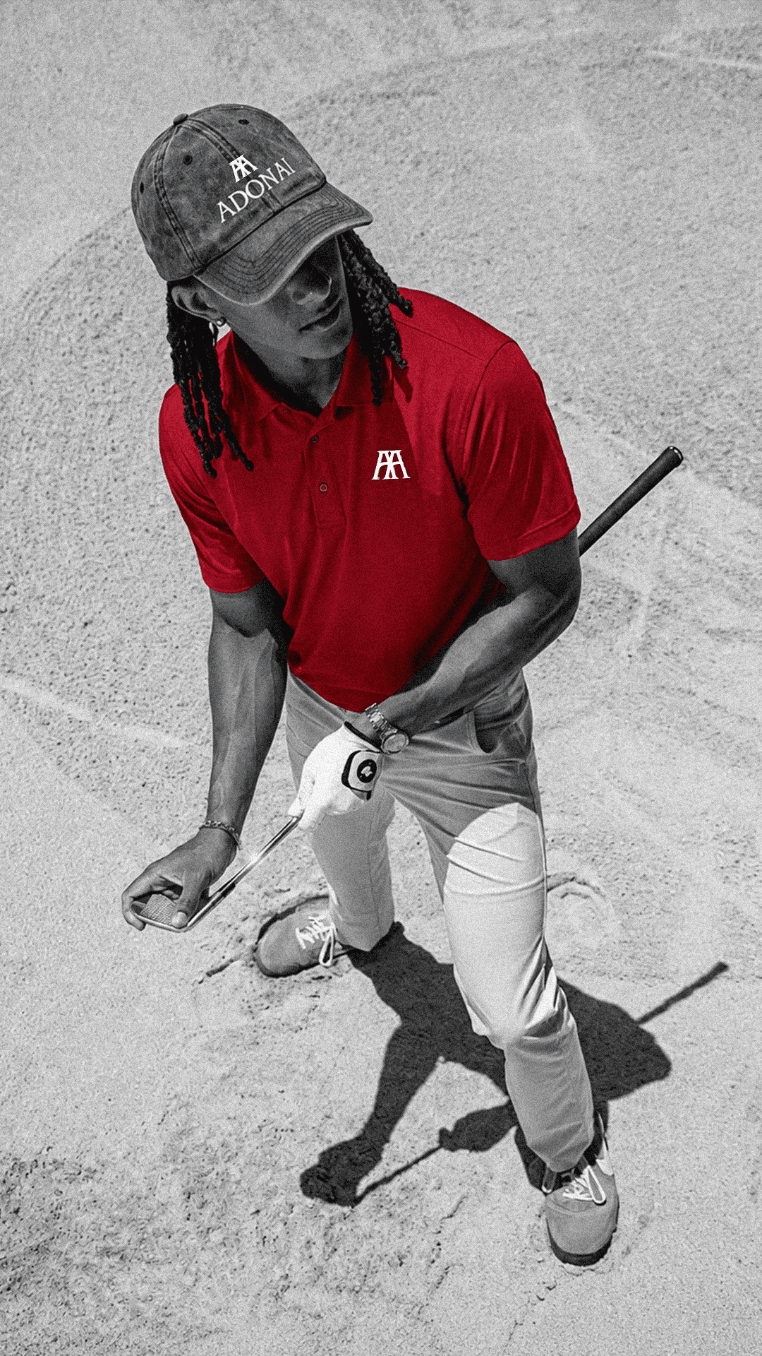 Distressed Letter AA Polo Shirt | Embroidered Chest Logo, Red Polo, Adonai Reserve chapter one